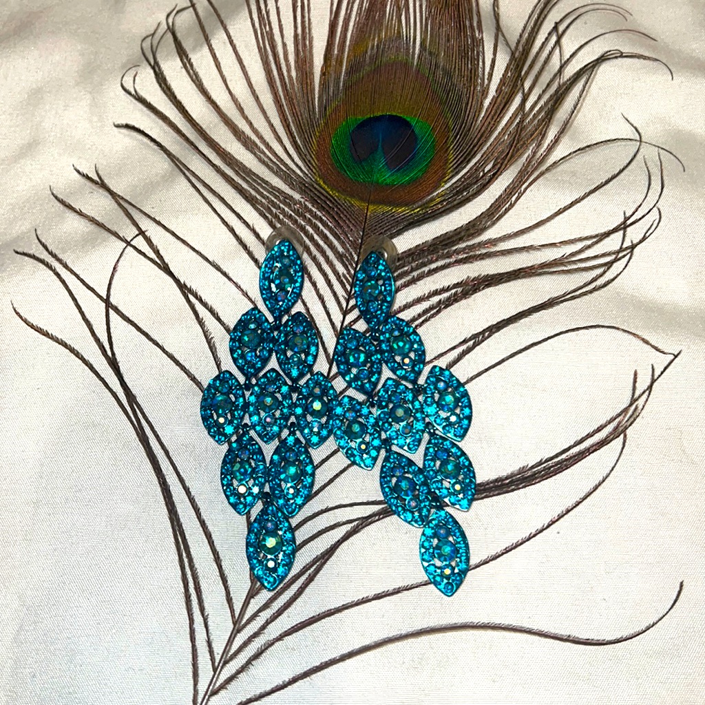 Blue Rhinestone Costume Chandelier Earrings